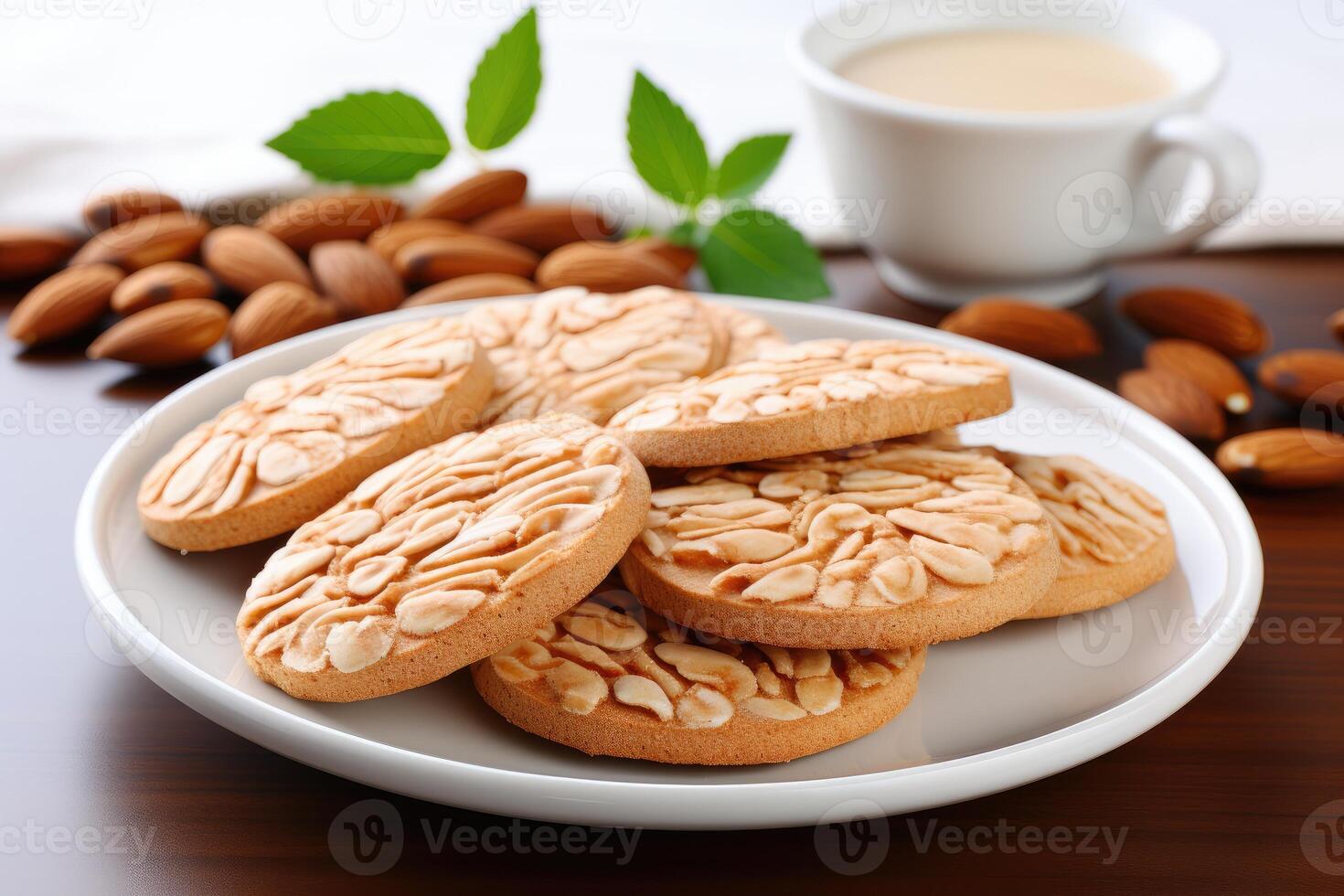 ai généré sucré amande biscuits sur le table professionnel La publicité nourriture la photographie photo