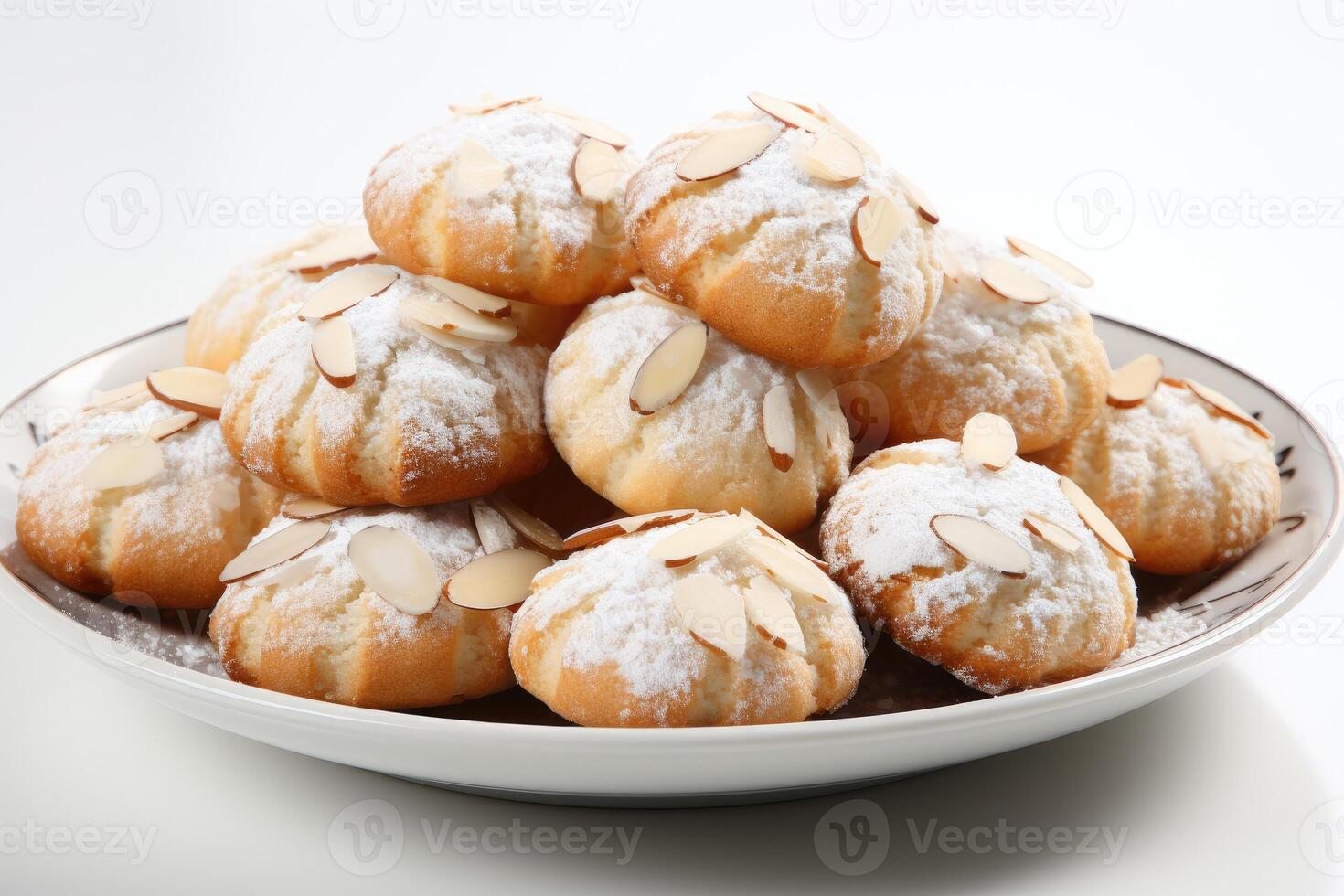 ai généré sucré amande biscuits sur le table professionnel La publicité nourriture la photographie photo