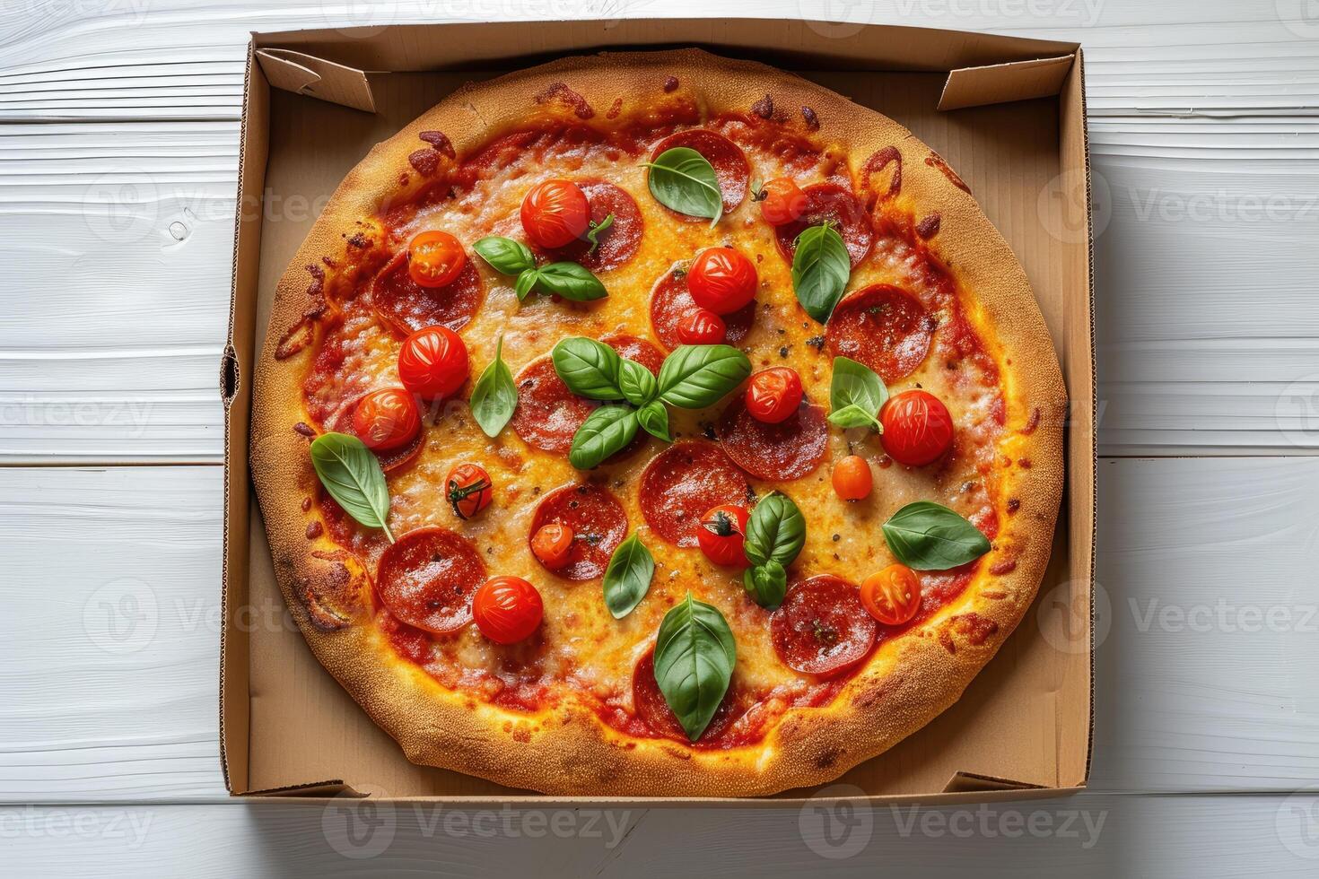 ai généré à emporter ou livraison Pizza boîte professionnel La publicité nourriture la photographie photo