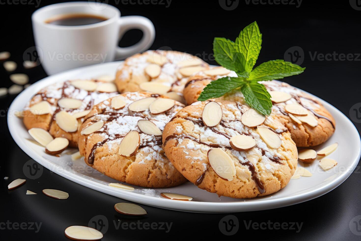 ai généré sucré amande biscuits sur le table professionnel La publicité nourriture la photographie photo