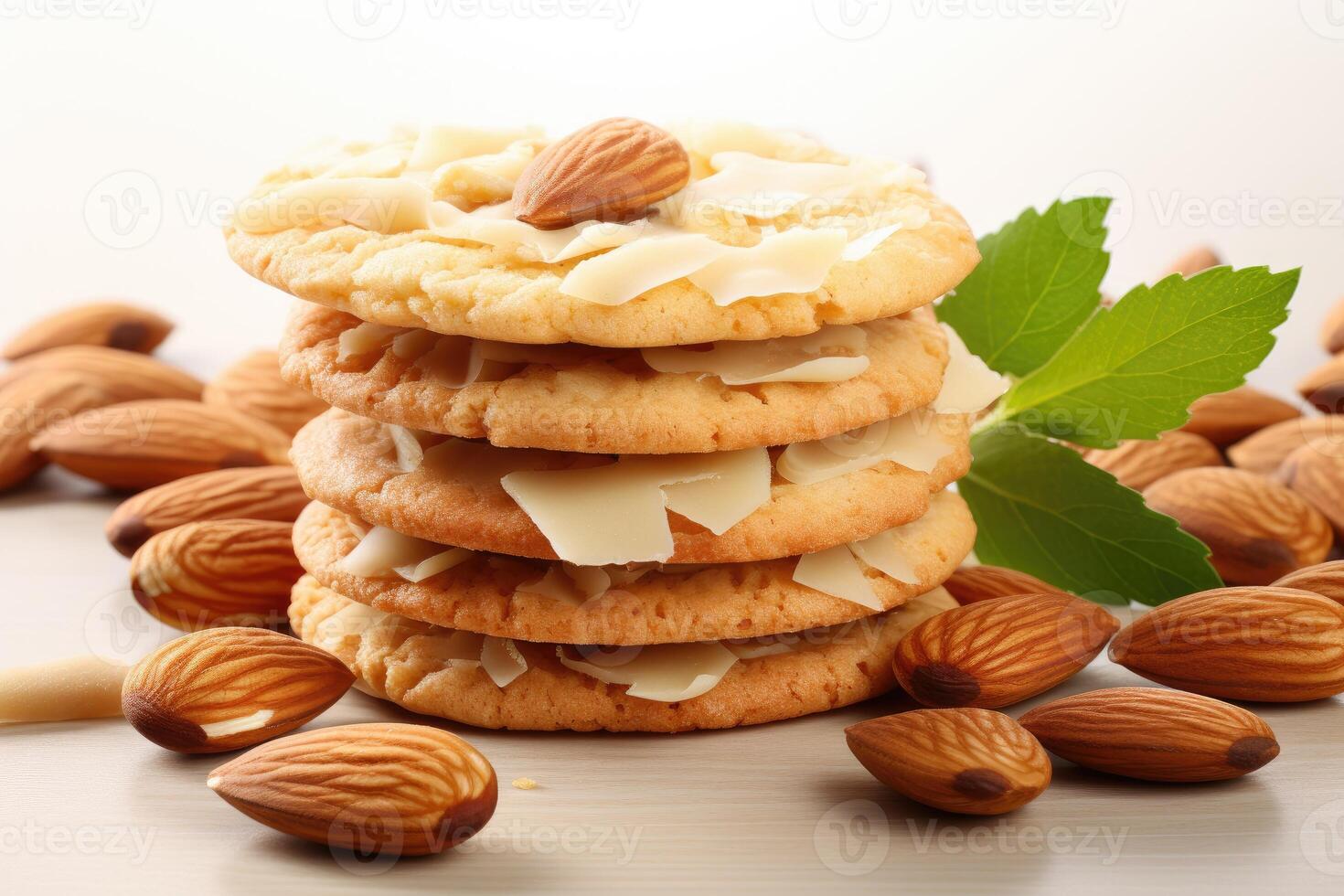 ai généré sucré amande biscuits sur le table professionnel La publicité nourriture la photographie photo