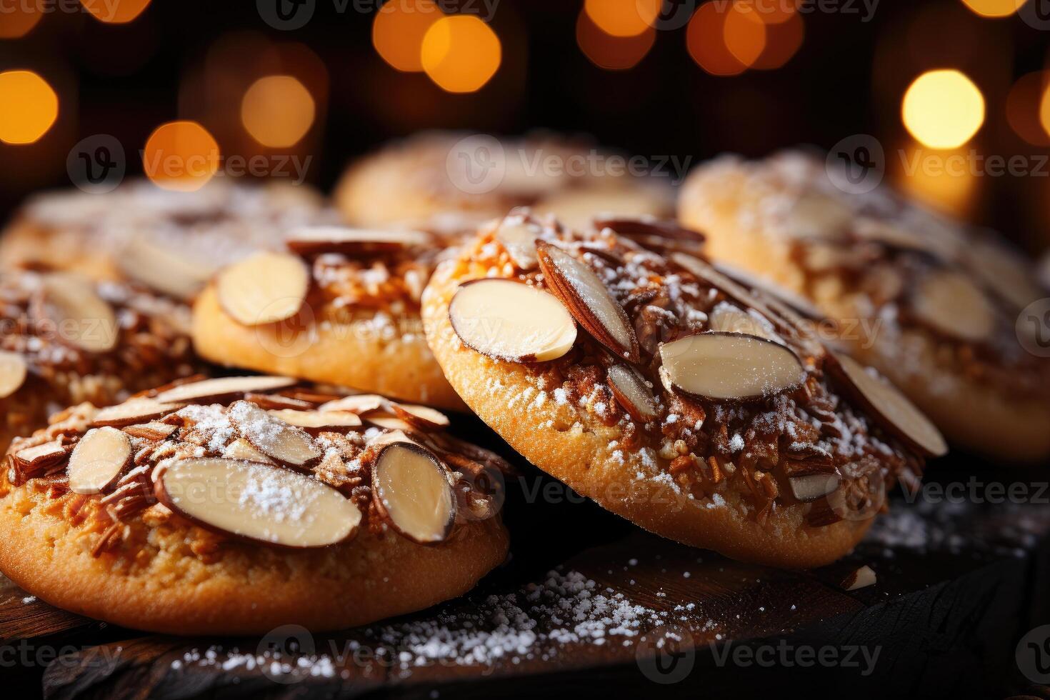 ai généré sucré amande biscuits sur le table professionnel La publicité nourriture la photographie photo