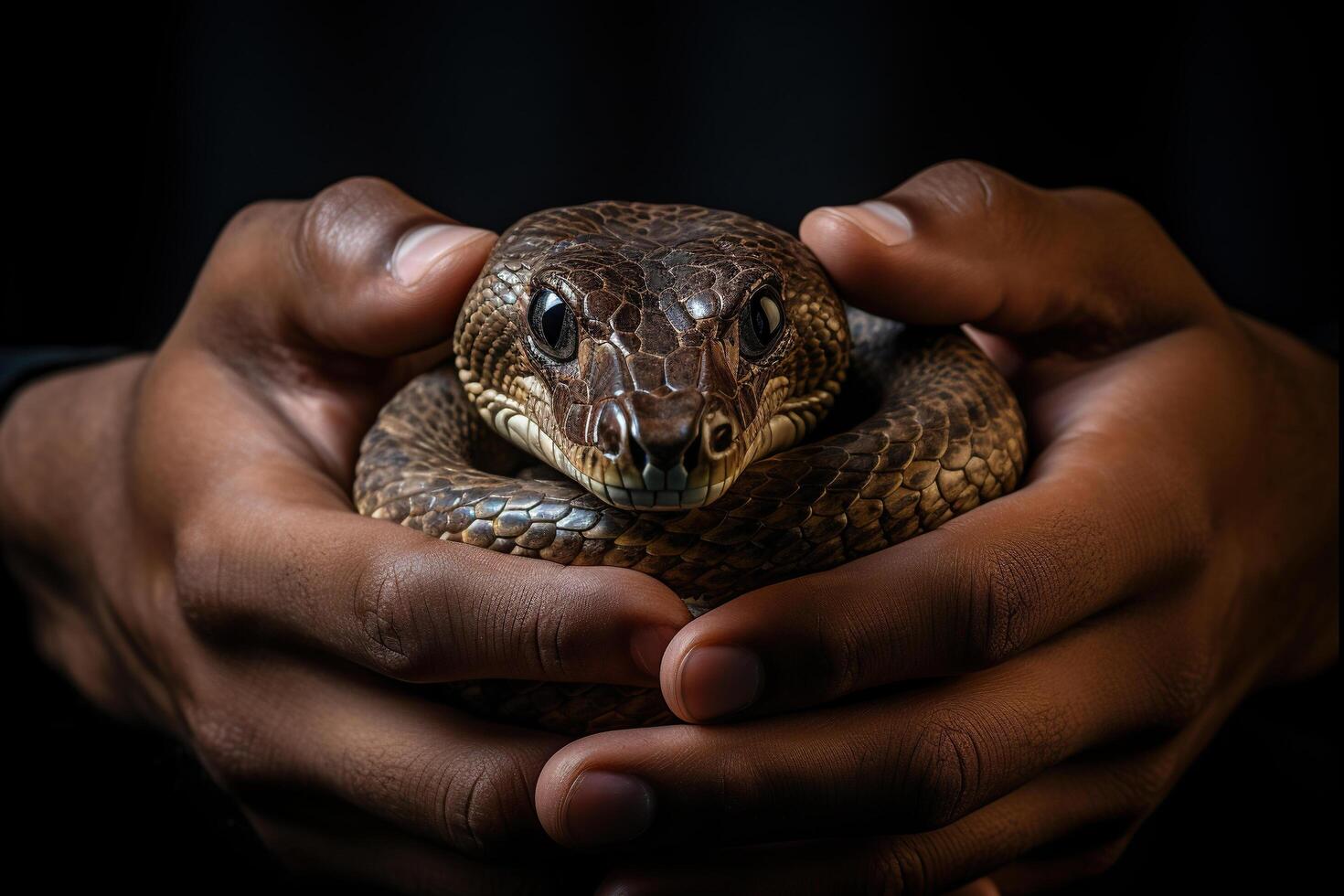 ai généré une serpent dans une bol dans le mains de une homme. généré par artificiel intelligence photo