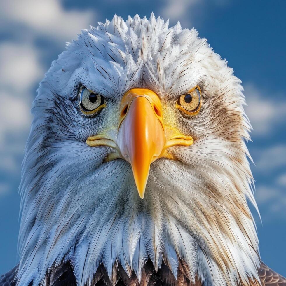 ai généré une chauve Aigle dans de face de neigeux montagnes. photo