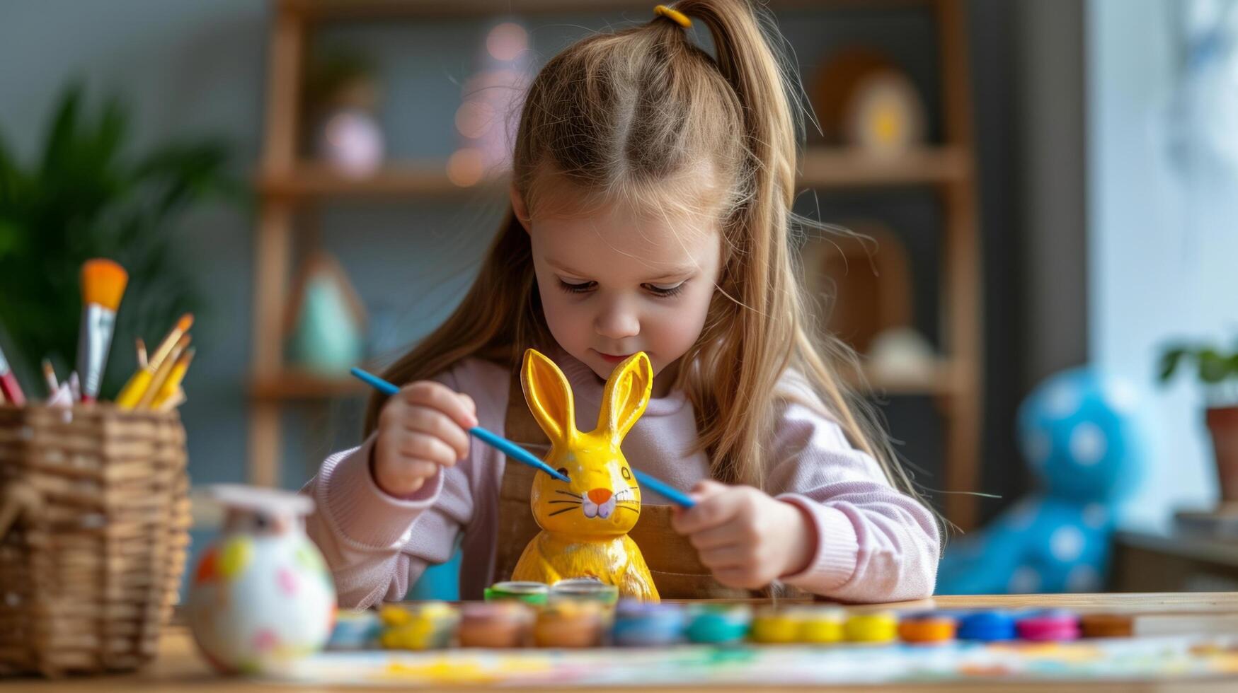 ai généré une fille des peintures le Pâques lapin avec aquarelle des peintures photo