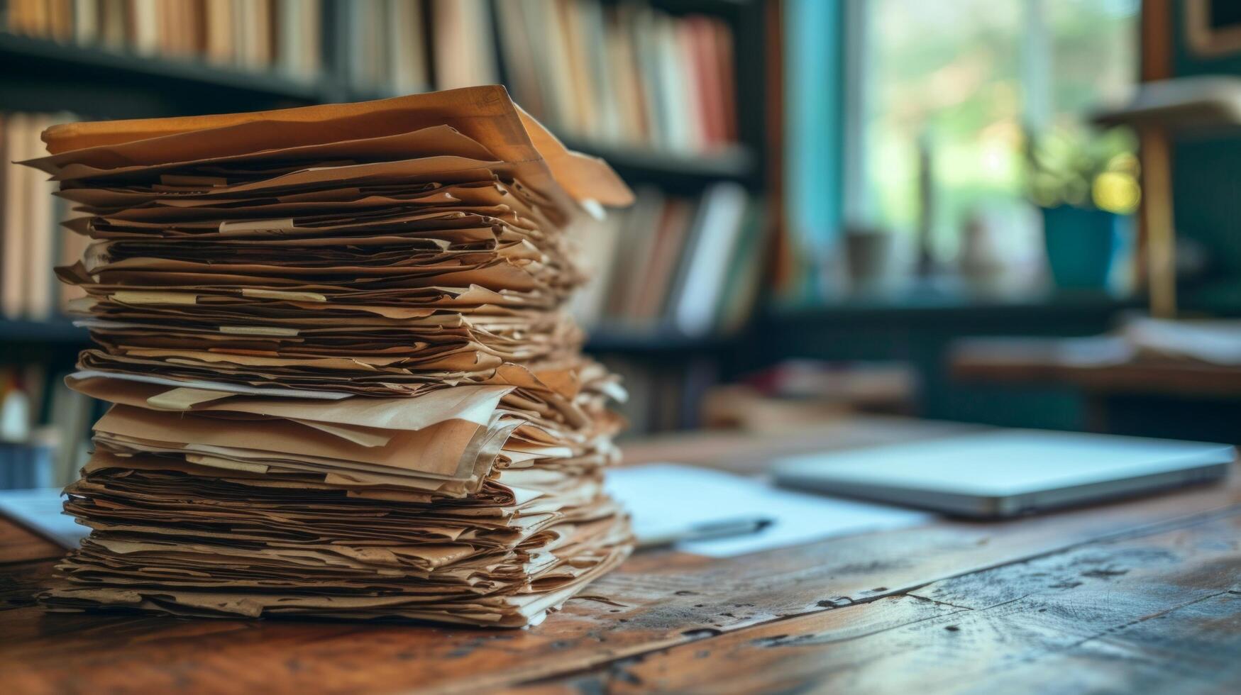 ai généré une pile de papiers séance sur le Bureau bureau photo