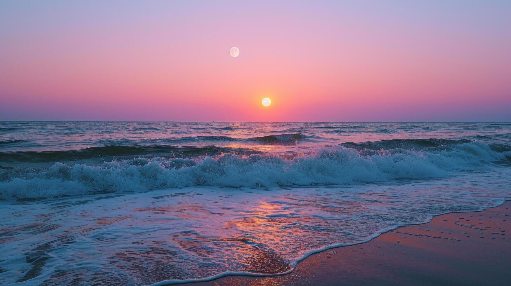 ai généré le la mer doux berceuse accompagne le la lune augmenter, création un enchanteur paysage marin photo