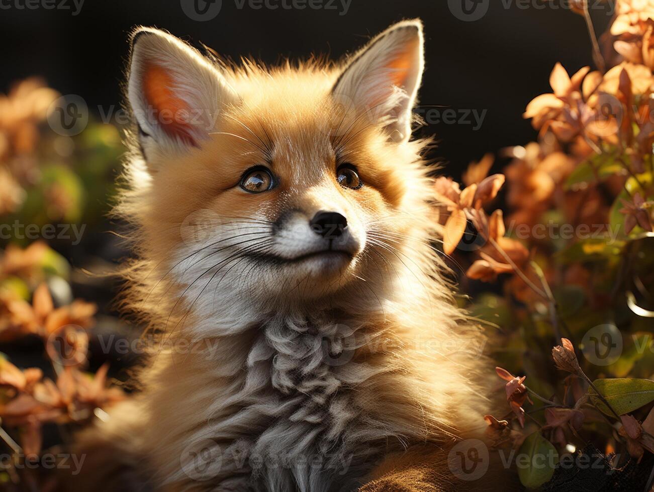 ai généré portrait de une rouge Renard dans le l'automne forêt. photo