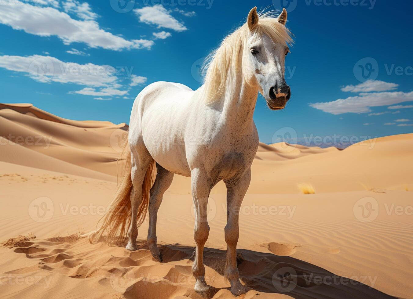 ai généré blanc cheval dans le désert. photo