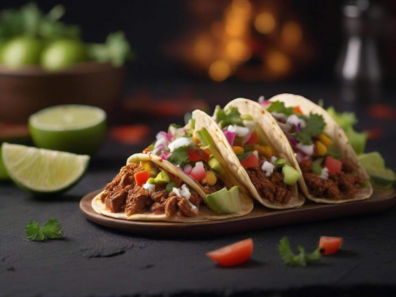 ai généré épicé tacos sont prêt à servir. photo