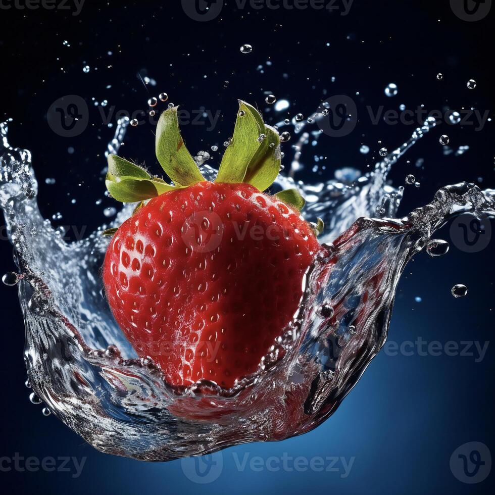 ai généré une fraise est éclabousser dans l'eau photo