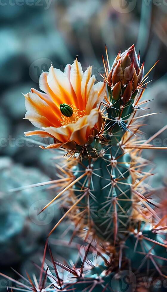 ai généré une proche en haut de une cactus avec une vert feuille photo