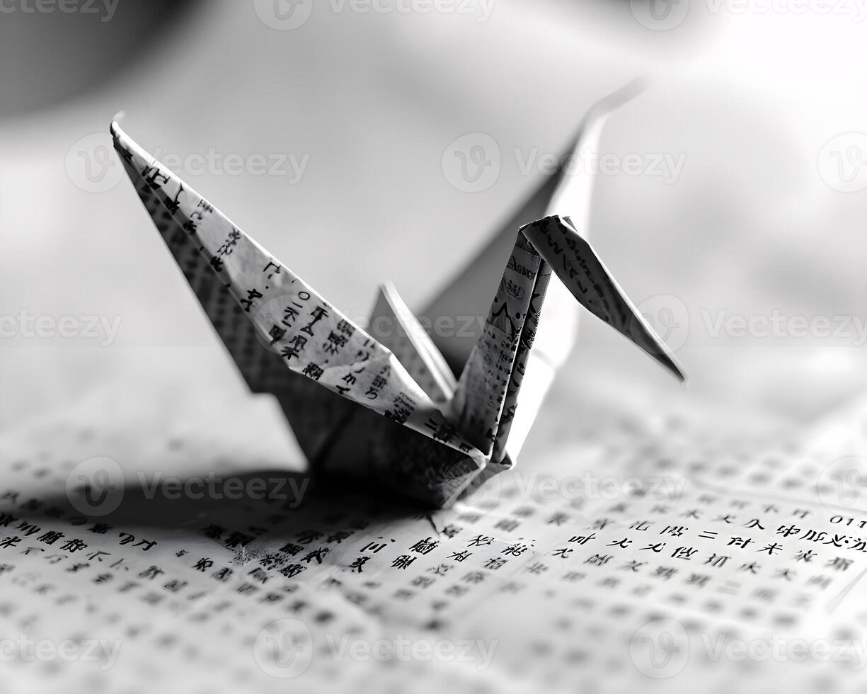 ai généré un origami oiseau est séance sur une pièce de papier photo