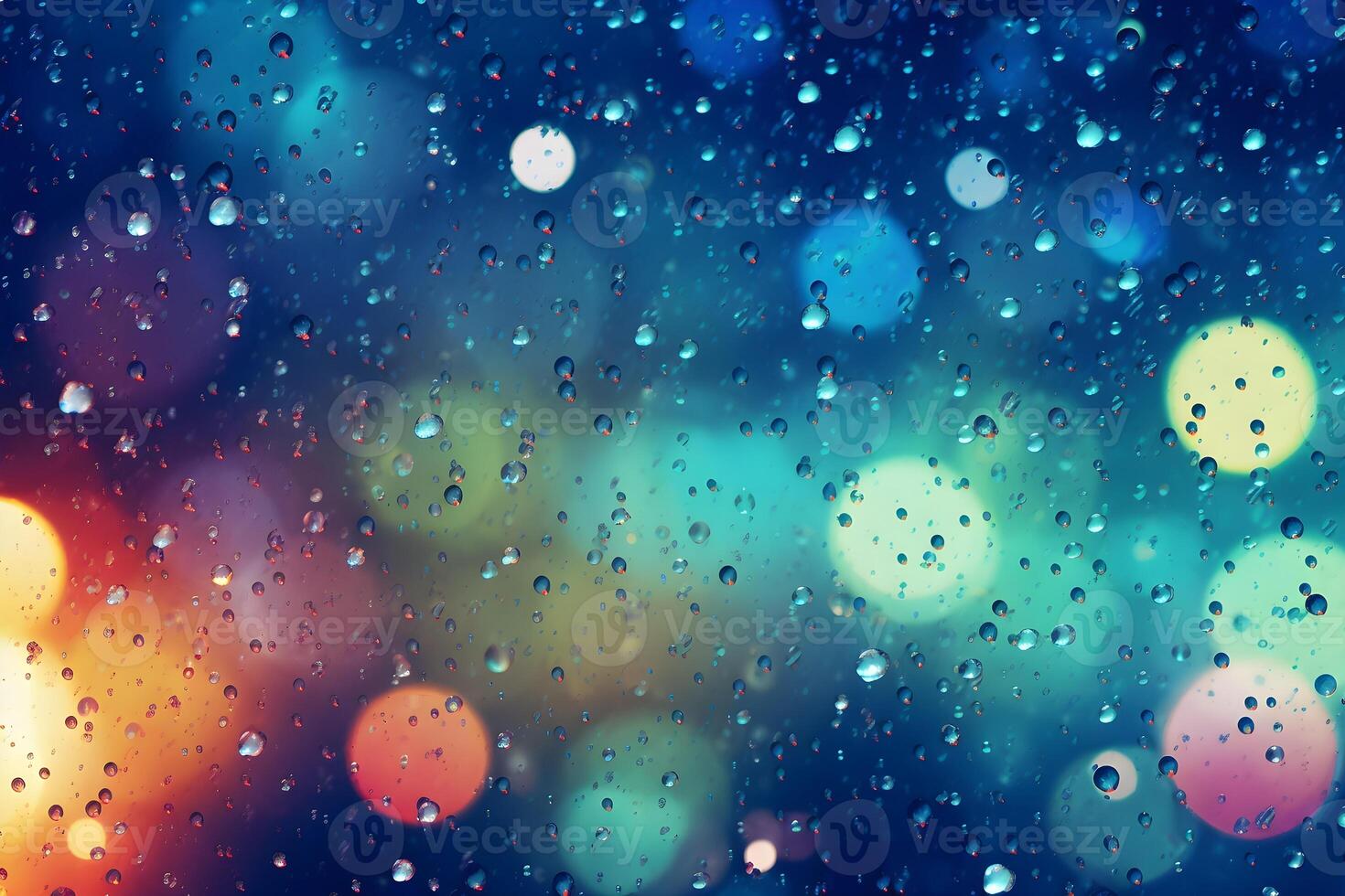 ai généré pluie gouttes sur une bokeh Contexte photo