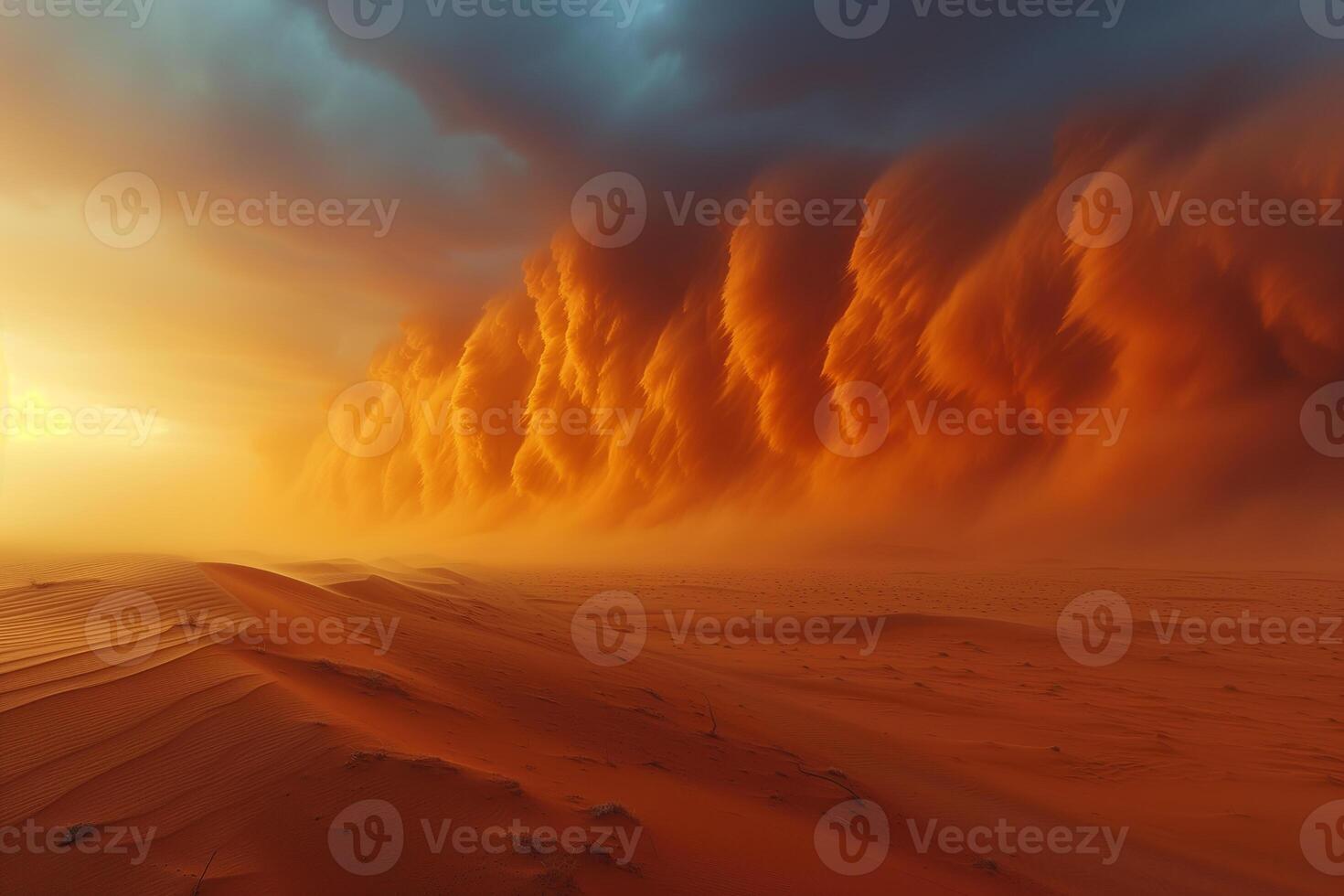 ai généré approchant poussière orage dans le désert photo