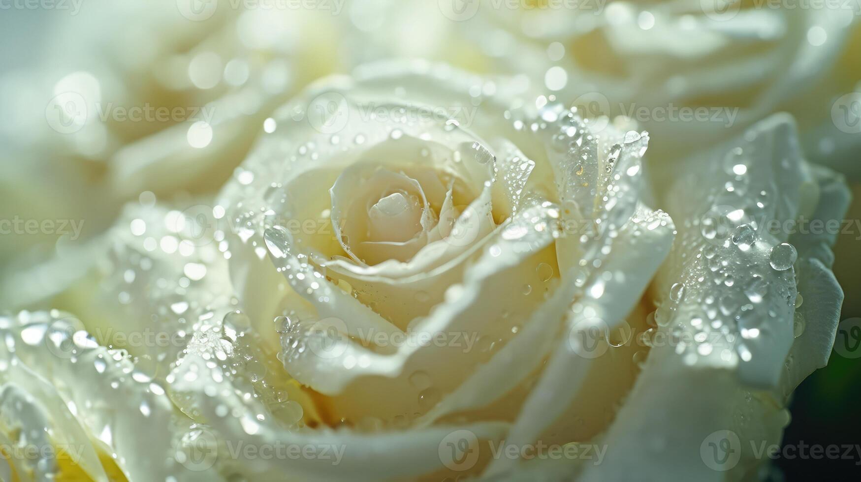 ai généré proche en haut de blanc des roses et l'eau gouttes. photo