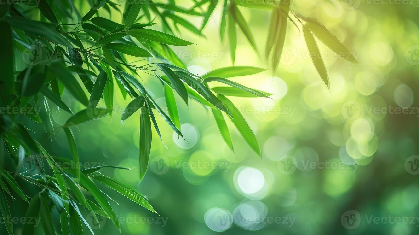 ai généré bambou forêt et vert Prairie herbe avec Naturel lumière dans brouiller style bambous vert feuilles et bambou arbre photo