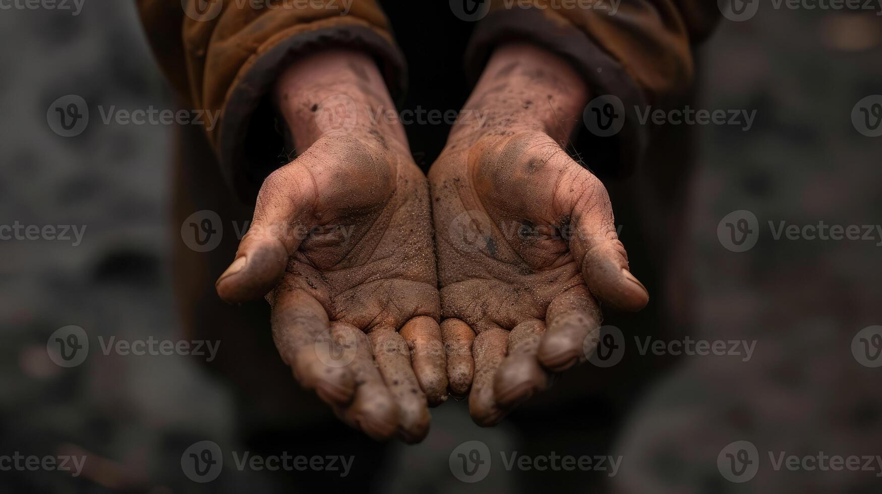 ai généré mains de mendiant mendicité pour argent photo