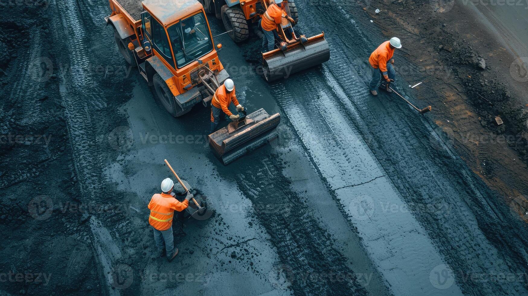 ai généré ouvriers sur une route construction photo