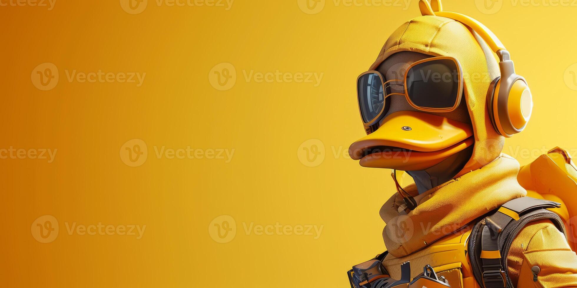 ai généré 3d canard mascotte esport joueur. homme canard jeu personnage arrière-plan, esport équipe illustration photo