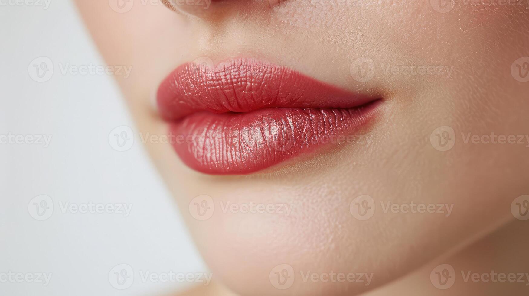 ai généré proche en haut photo de femme lèvres avec Naturel faire en haut sur blanc Contexte