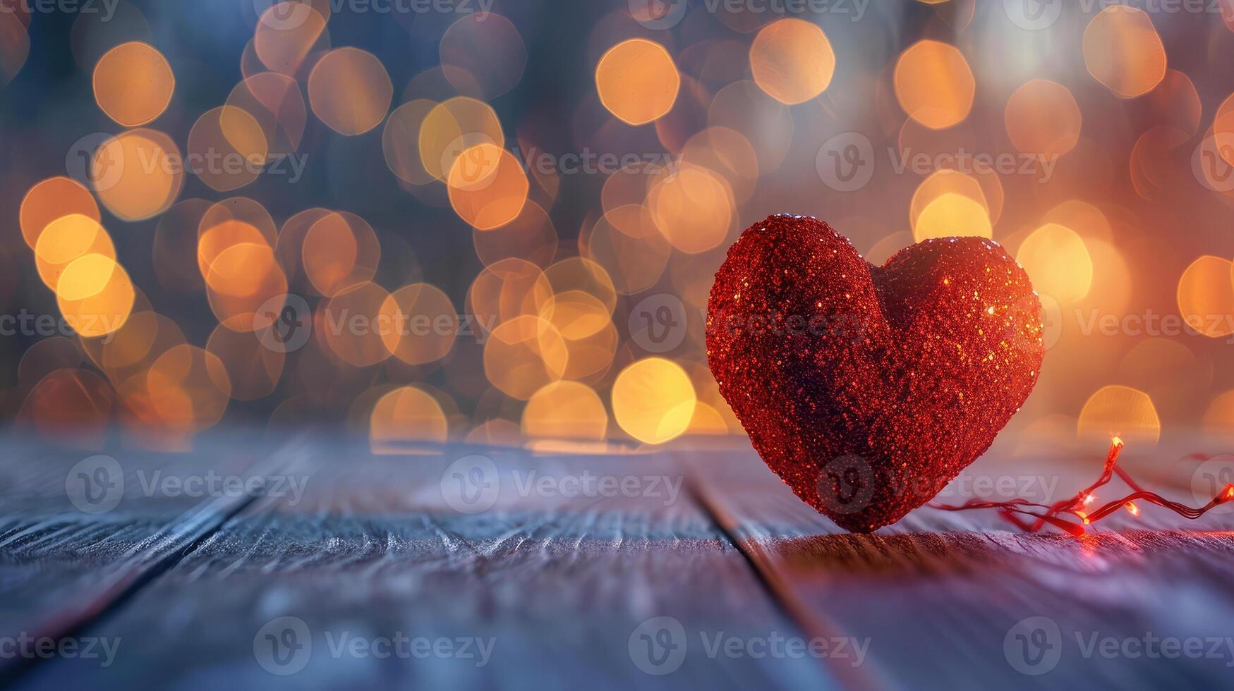 ai généré rouge cœur, Valentin journée salutation carte. bokeh Contexte. photo