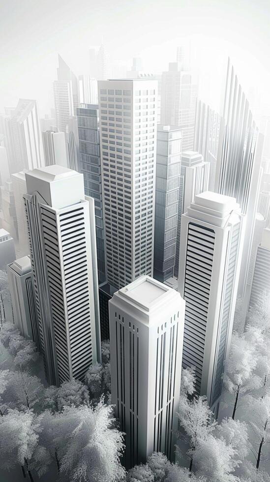 ai généré minimaliste paysage urbain 3d le rendu vitrines moderne architecture dans niveaux de gris verticale mobile fond d'écran photo