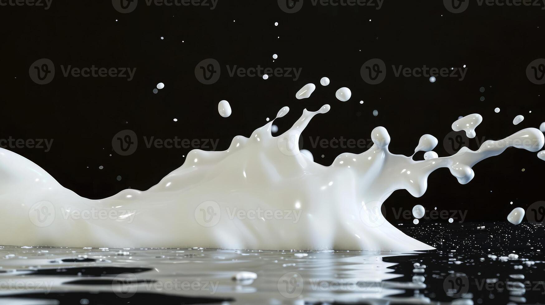 ai généré Lait ou blanc liquide éclaboussure isolé sur noir Contexte photo