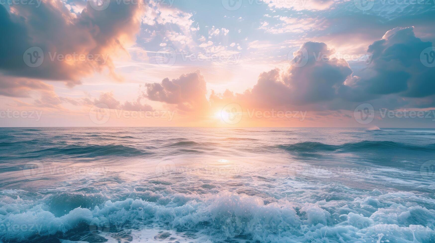 ai généré magnifique cloudscape plus de le mer, lever du soleil coup photo