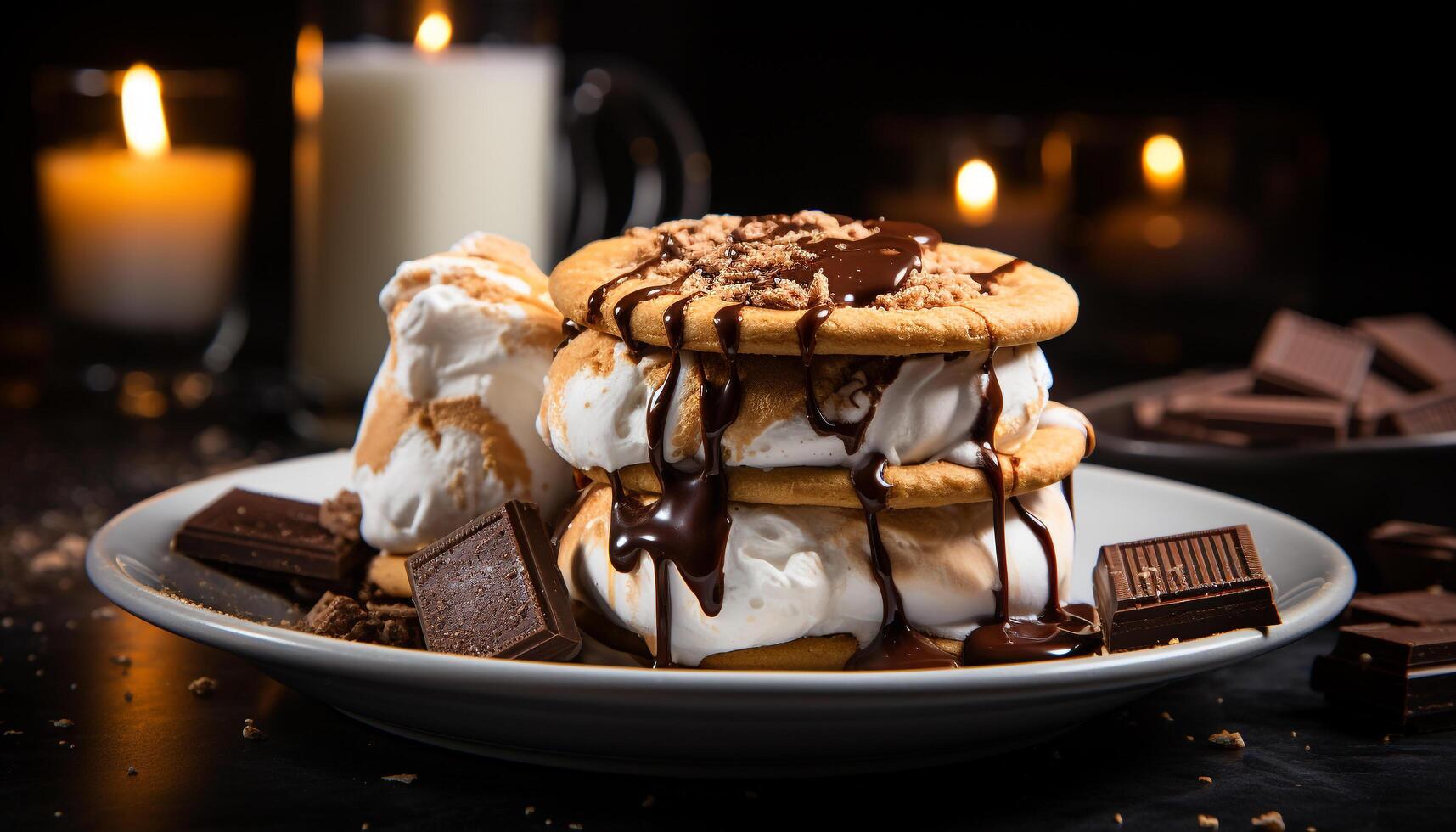 ai généré empiler de fait maison foncé Chocolat Crêpes sur en bois table généré par ai photo