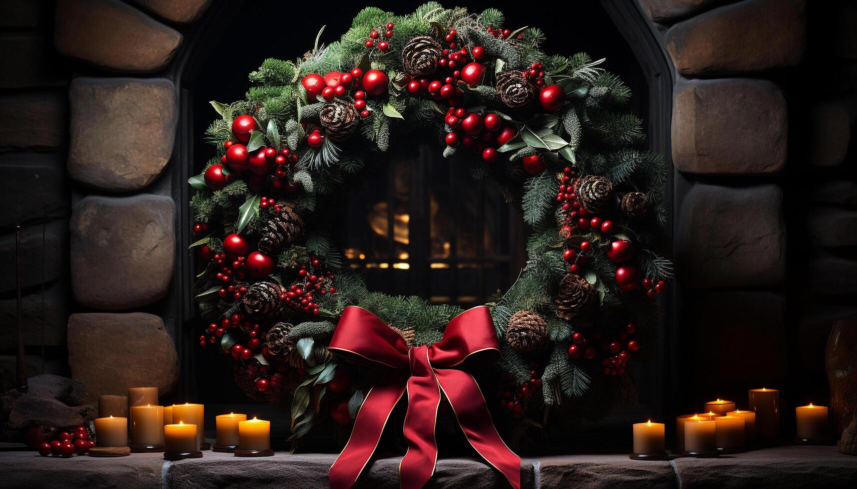 ai généré Noël décoration, bougie, hiver, cadeau, feu, flamme, à l'intérieur, arbre généré par ai photo