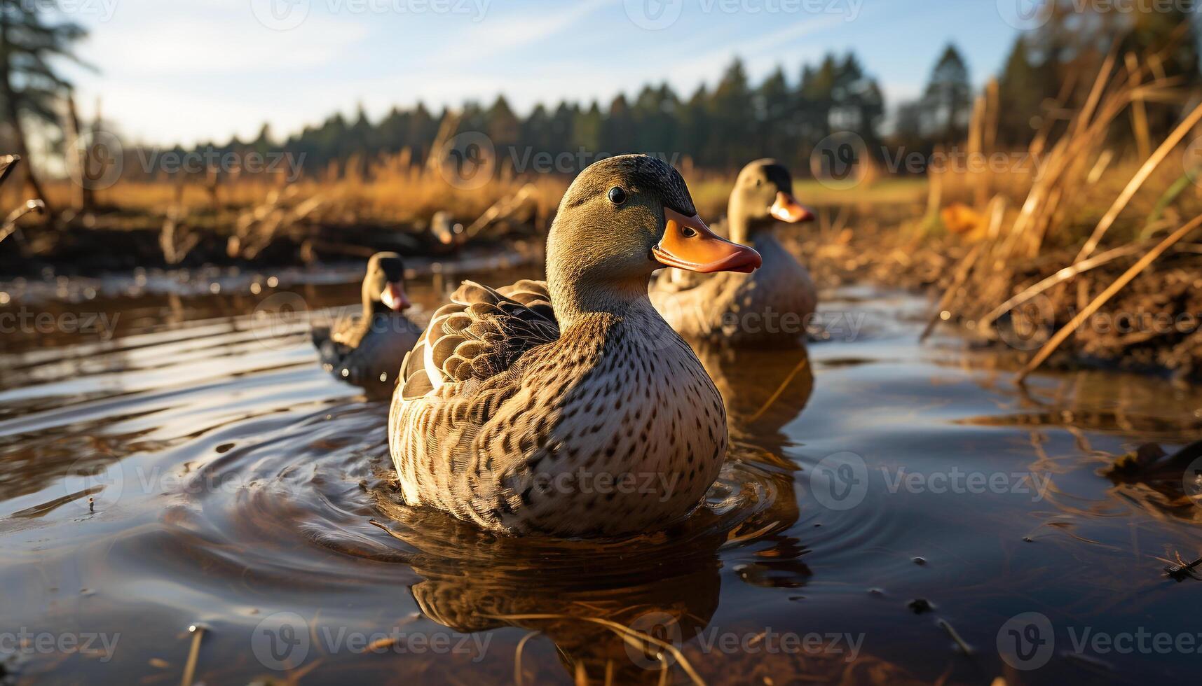 ai généré magnifique caneton reflète dans tranquille étang l'eau généré par ai photo