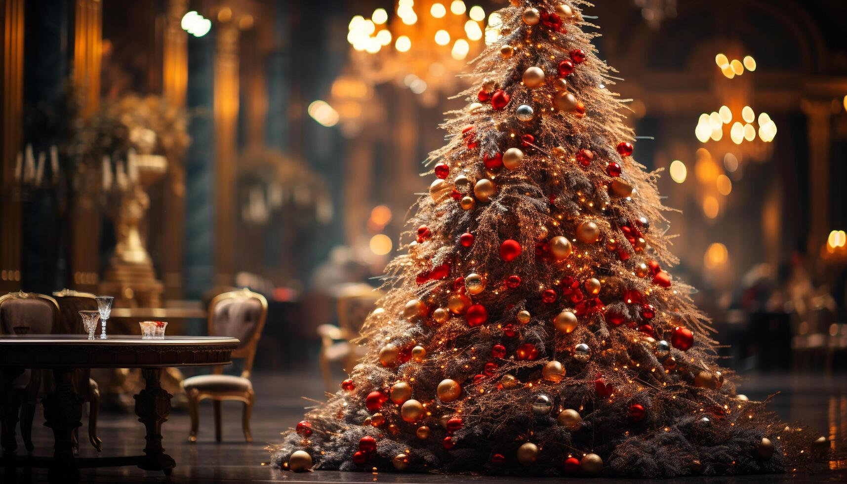 ai généré embrasé Noël arbre décoration illumine confortable vivant pièce généré par ai photo