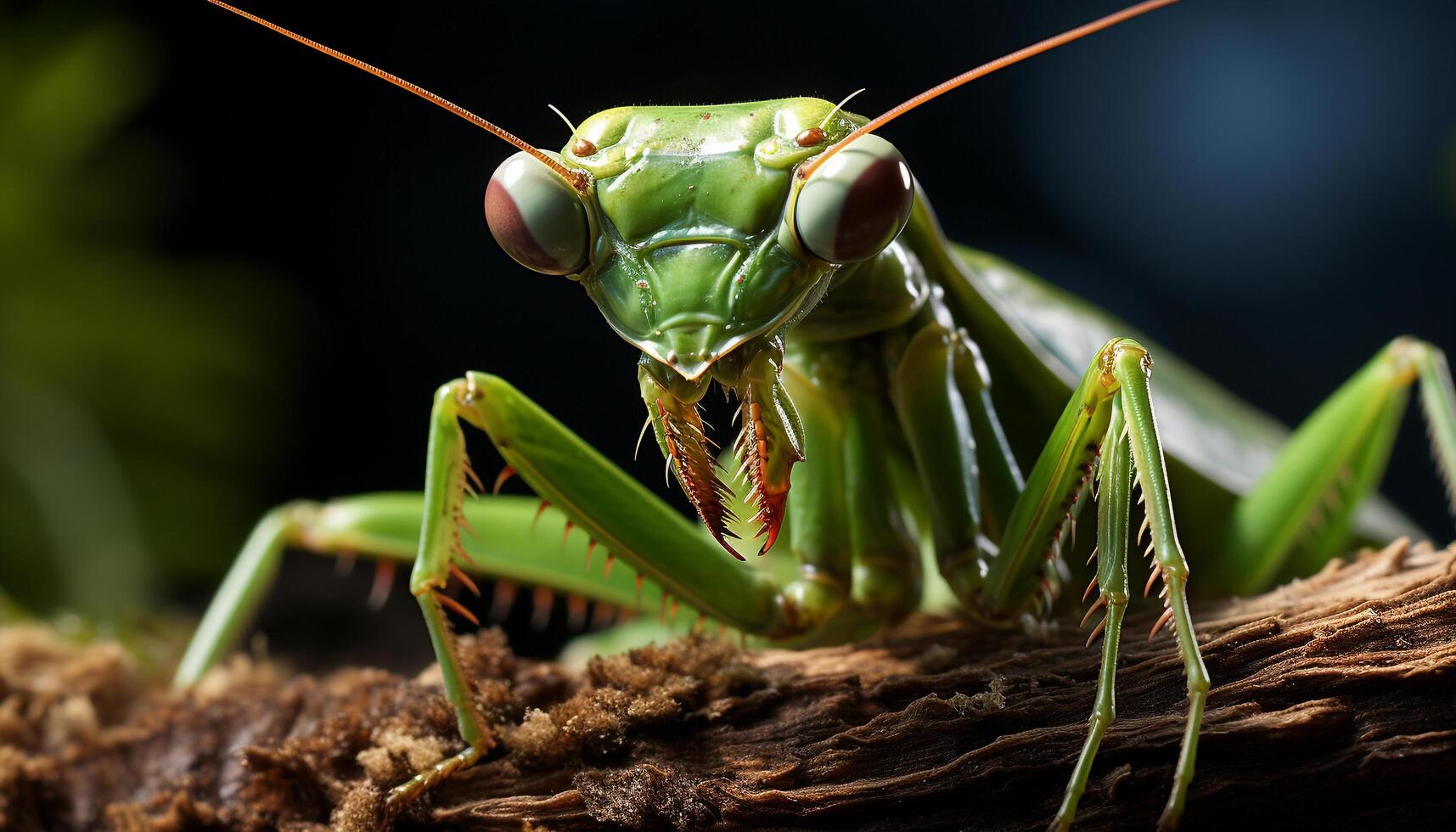 ai généré proche en haut de une vert insecte sur une feuille généré par ai photo