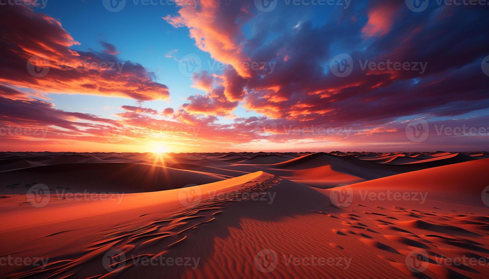 ai généré le coucher du soleil plus de le majestueux africain le sable dunes généré par ai photo