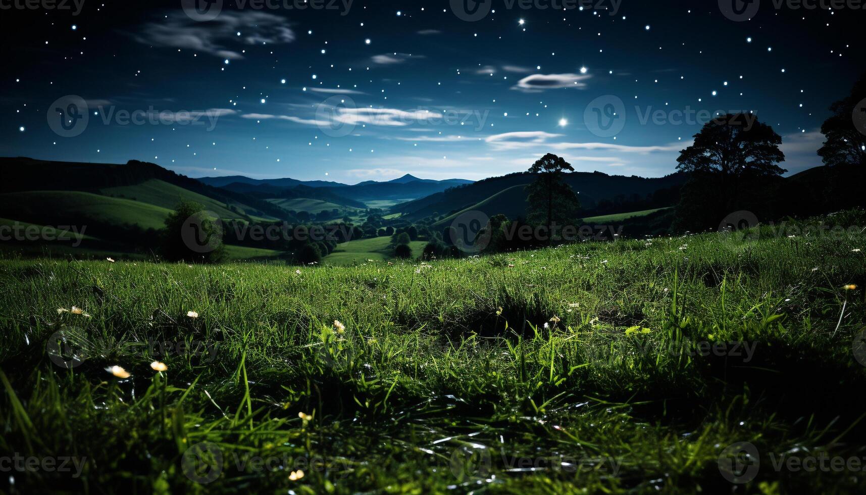 ai généré majestueux Montagne de pointe illuminé par clair de lune à crépuscule généré par ai photo