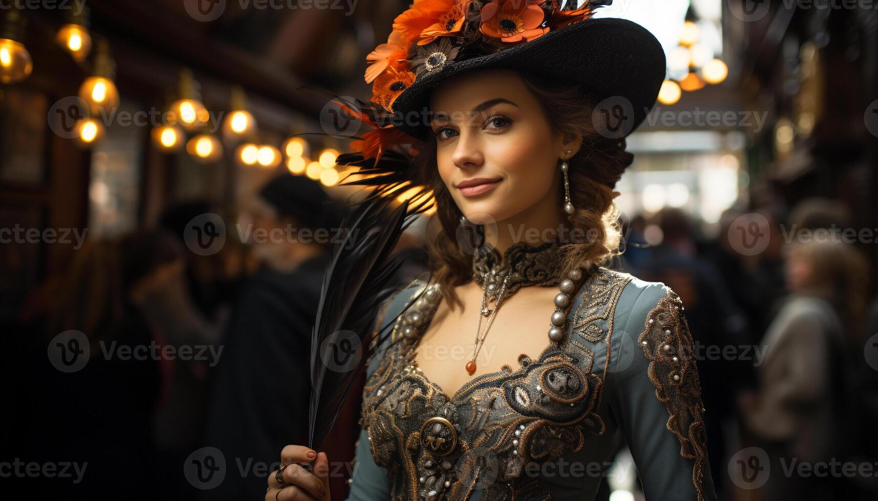 ai généré souriant femme dans traditionnel Vêtements à une Festival généré par ai photo