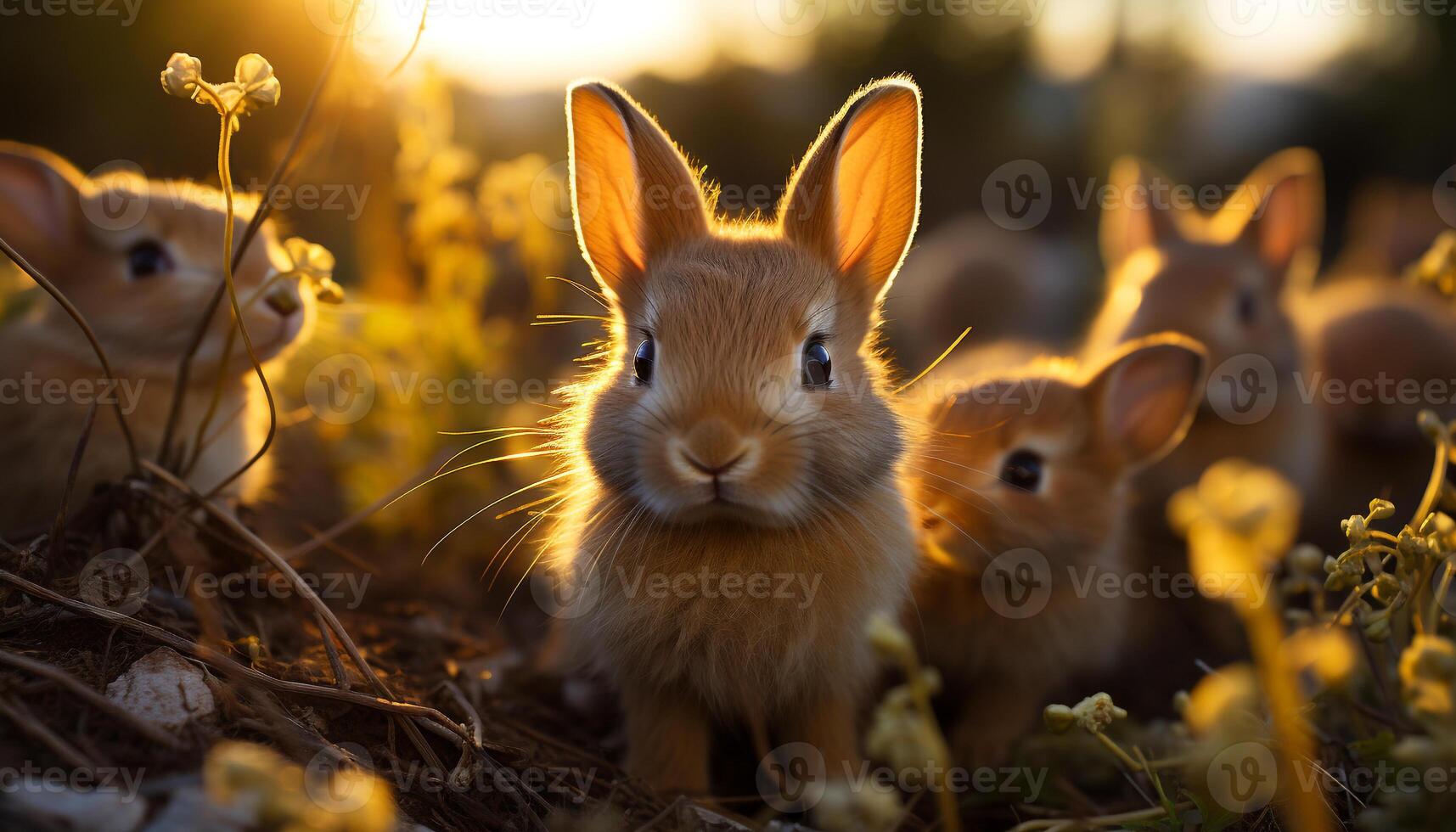 ai généré duveteux bébé lapins en jouant dans le herbe généré par ai photo