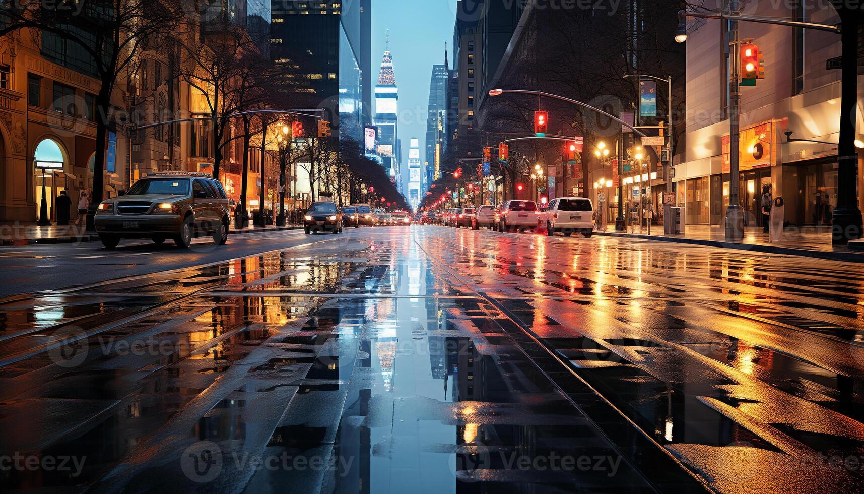 ai généré vibrant ville lumières brouiller dans le nuit généré par ai photo