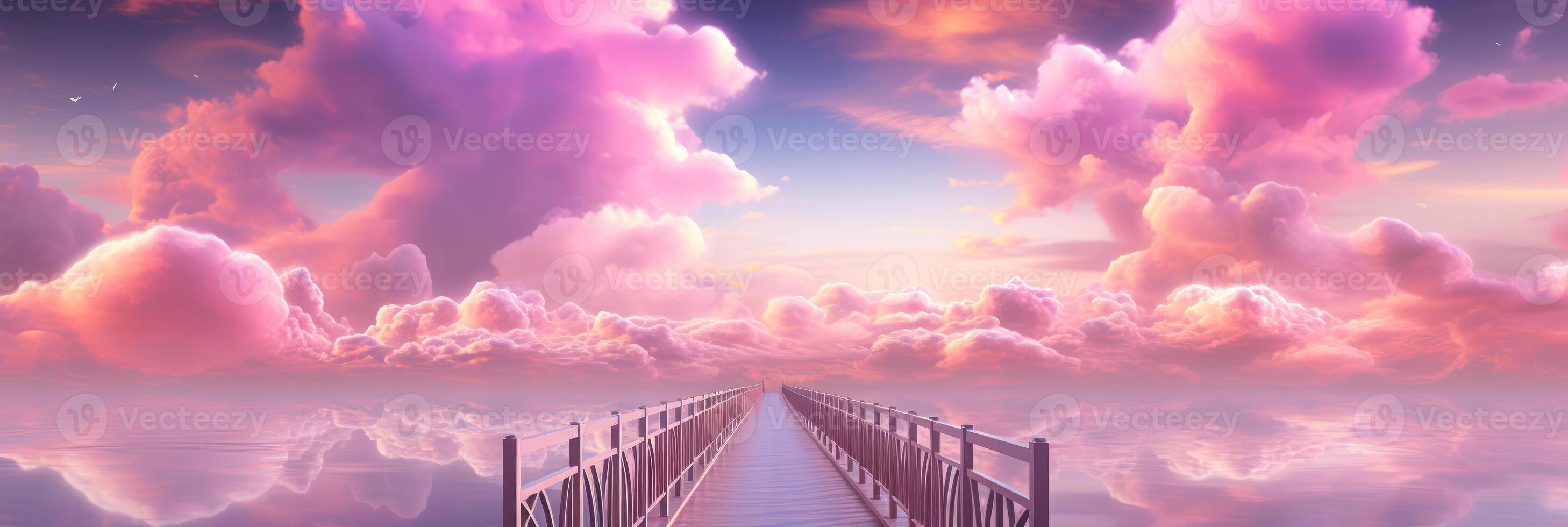 ai généré pont à le cieux au milieu de rose des nuages photo