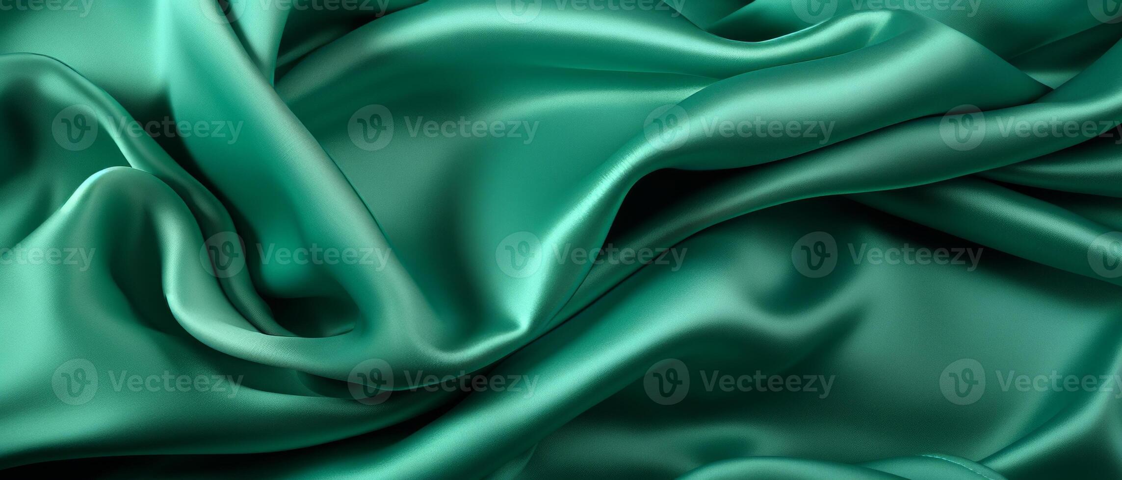 ai généré émeraude vert soie tissu avec élégant, lisse vagues photo