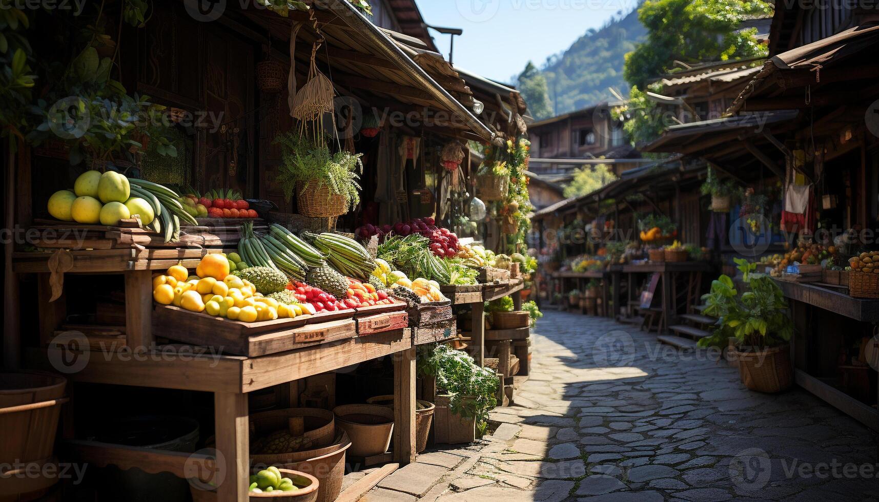 ai généré Frais des fruits et des légumes vendu à Extérieur marché généré par ai photo