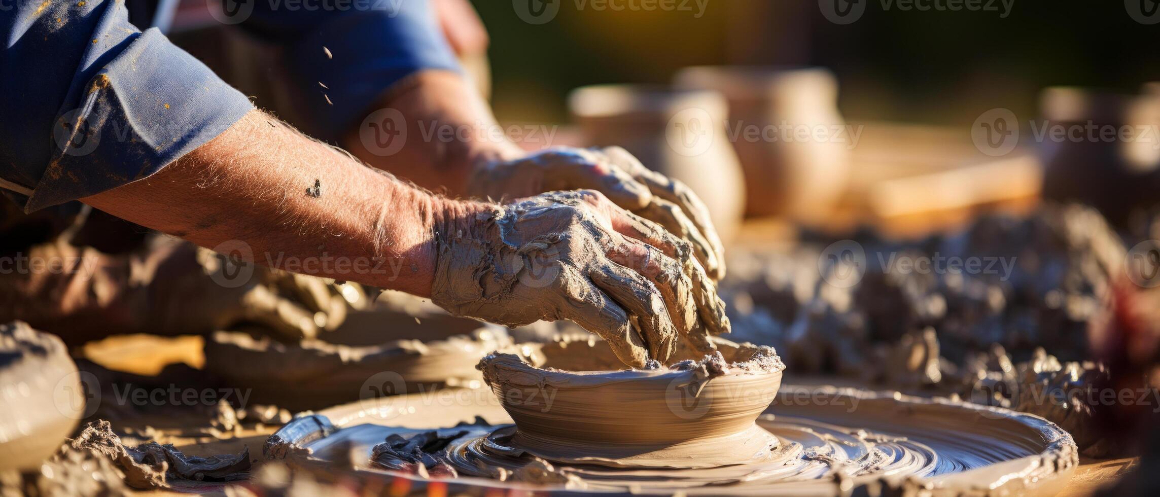 ai généré artisan façonner poterie sur roue photo