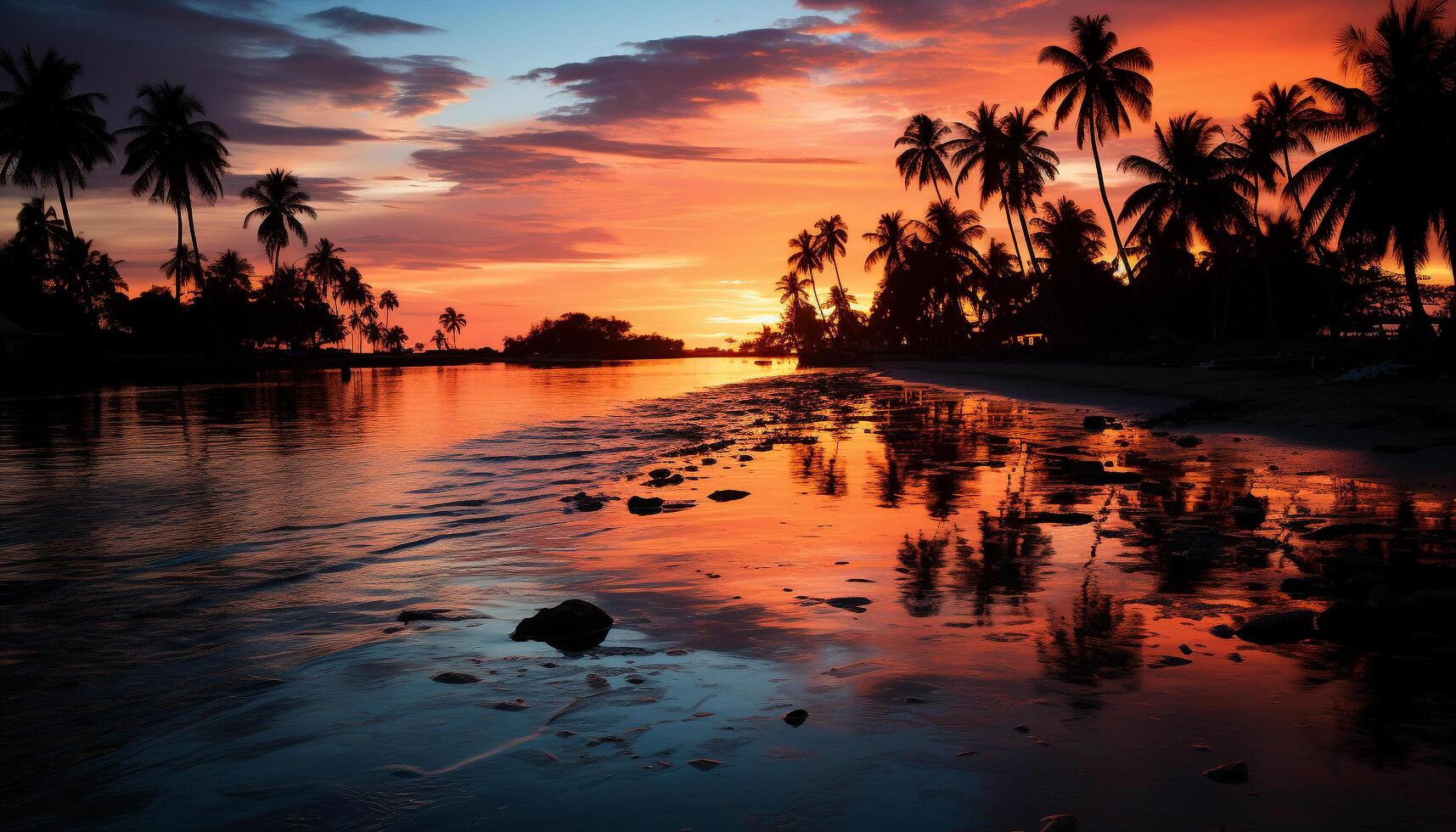 ai généré tranquille le coucher du soleil plus de tropical littoral, la nature beauté généré par ai photo