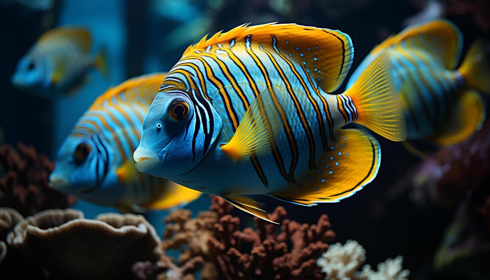 ai généré coloré pitre poisson nager dans une tropical récif généré par ai photo