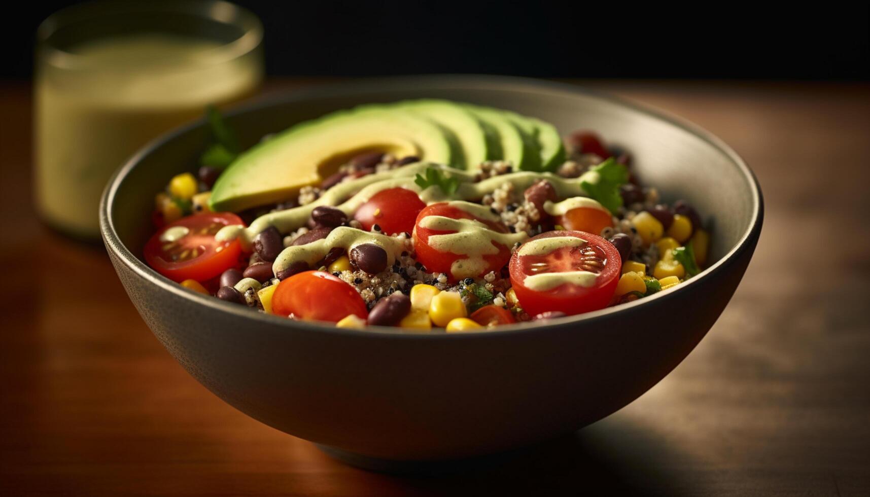 ai généré Frais salade bol en bonne santé, BIO, végétarien, gourmet, apéritif, rafraîchissant, coloré généré par ai photo