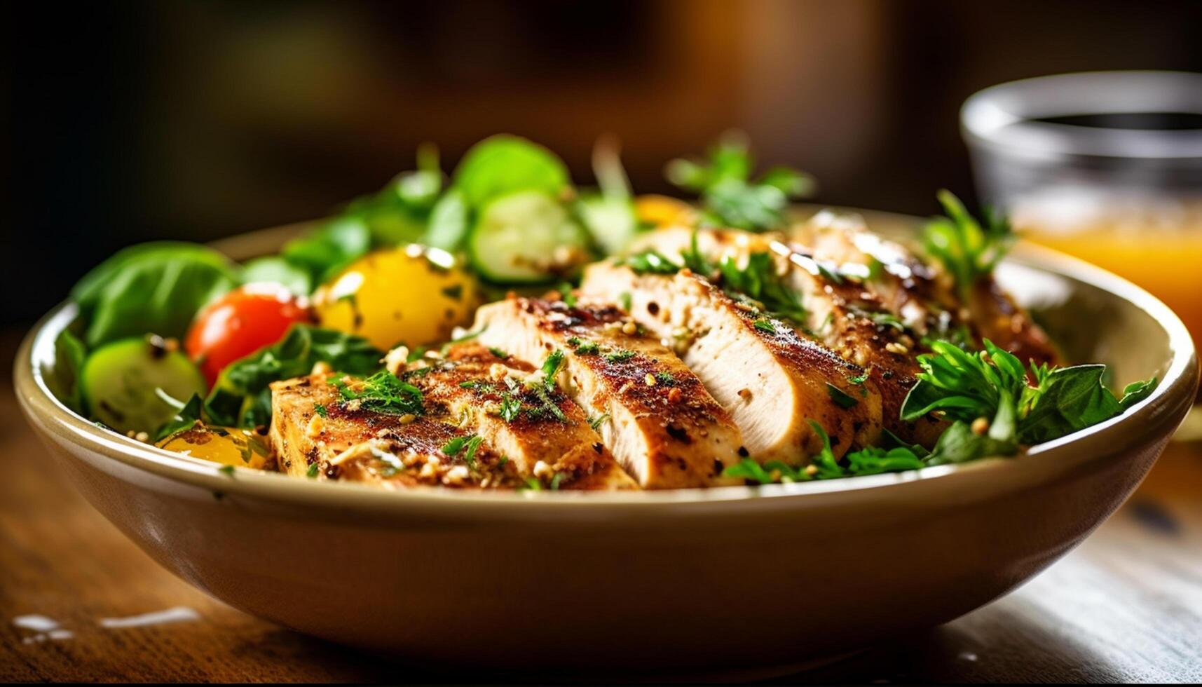 ai généré grillé poulet Sein sur une en bois plaque, Frais et en bonne santé généré par ai photo