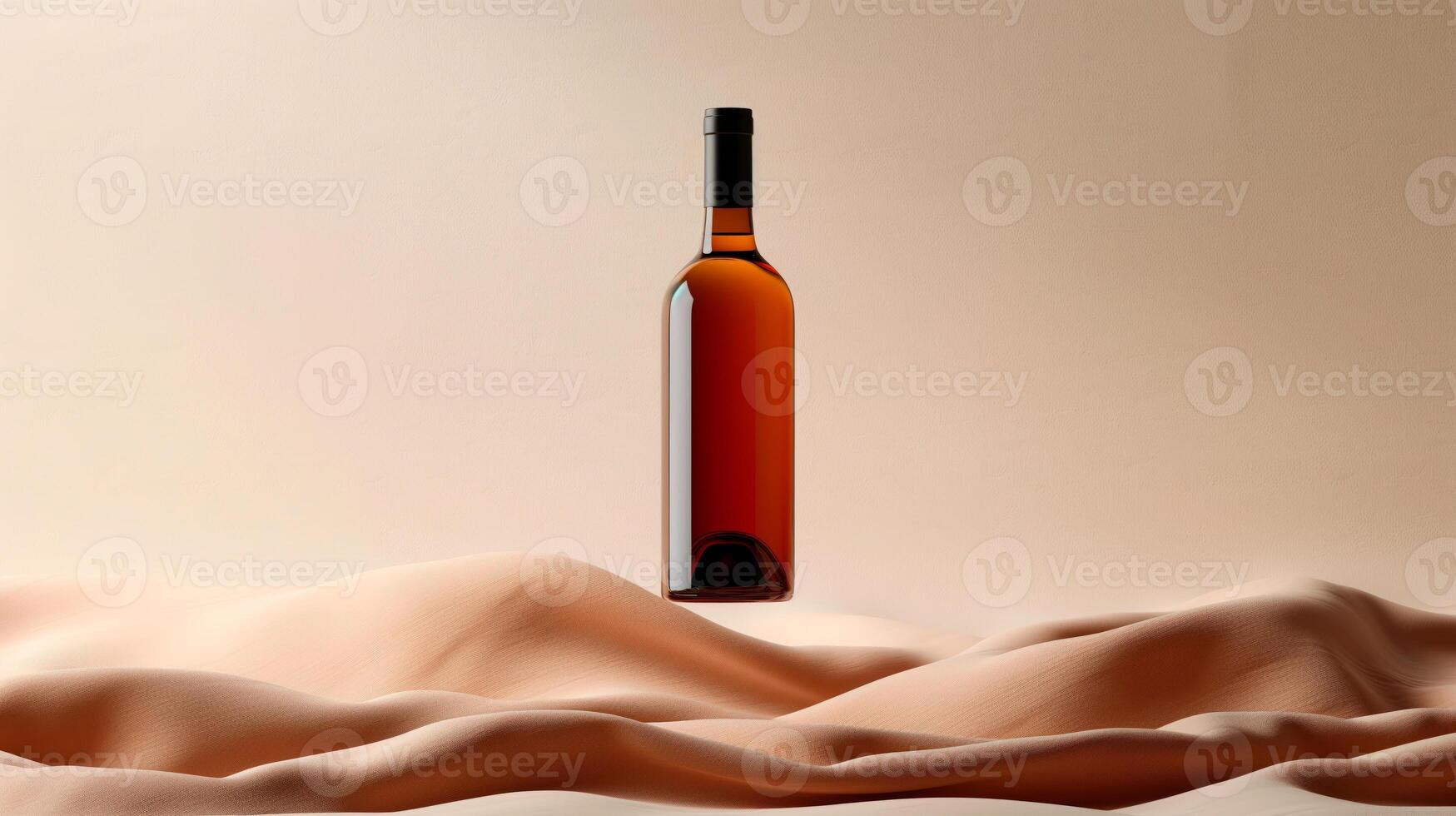 ai généré du vin bouteille pour moquer en haut plus de beige Contexte et dunes. photo