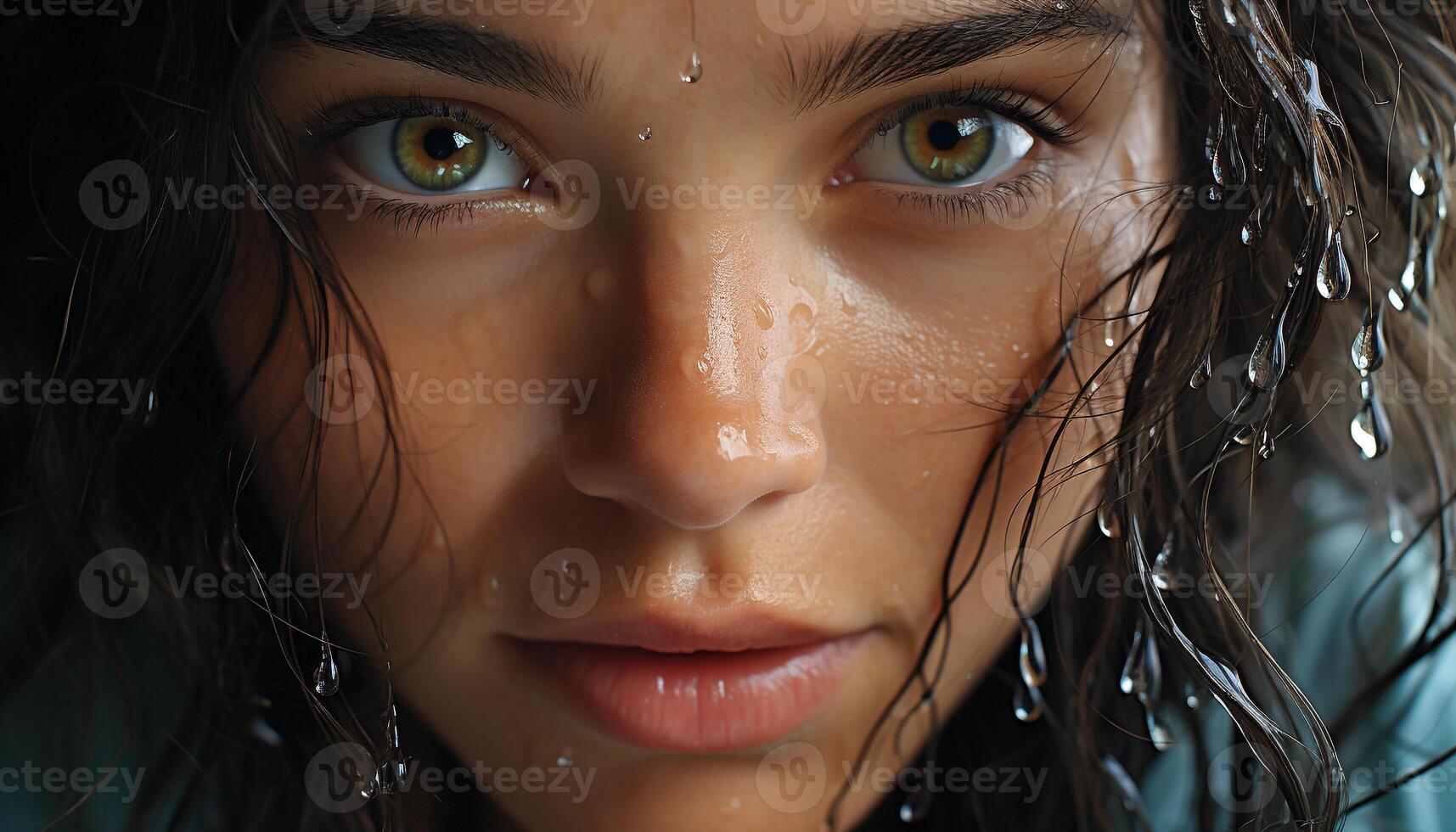 ai généré Jeune femme avec humide cheveux souriant à caméra généré par ai photo