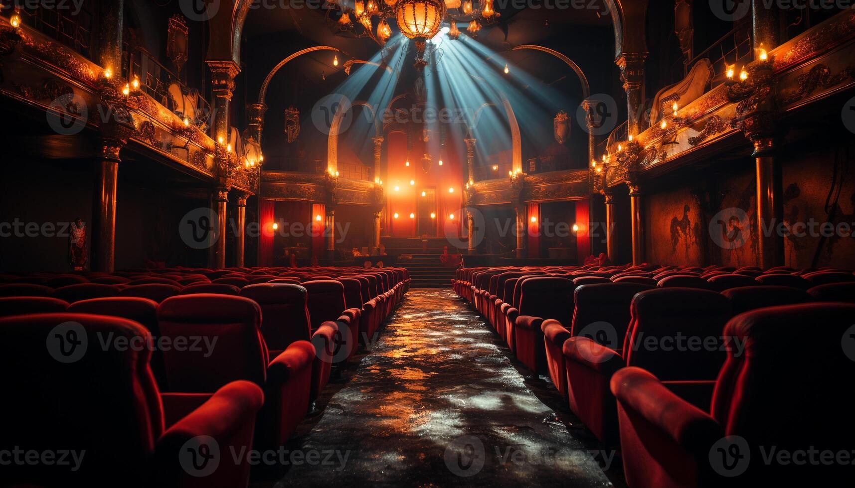 ai généré vide salle avec illuminé organiser, confortable des places généré par ai photo